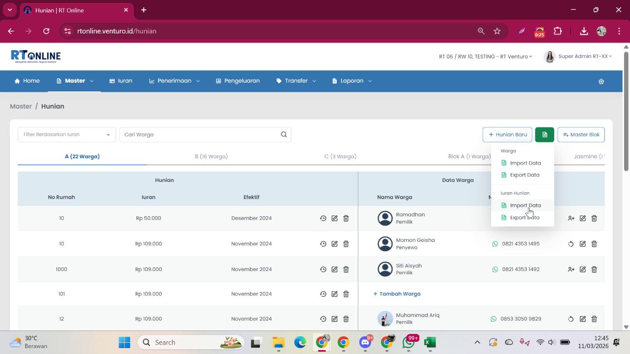 Menu Import Data