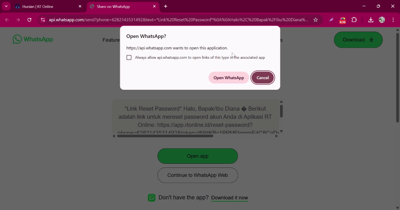Kirim Link WhatsApp